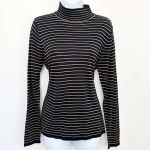 VALERIE by Valerie Stevens 100% Silk Mock Neck Striped Long Sleeve Blouse Medium